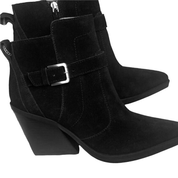 NWT ANTONIO MELANIE Black Suede Ankle  Boots Block Heel Buckle Detail - Picture 3 of 6